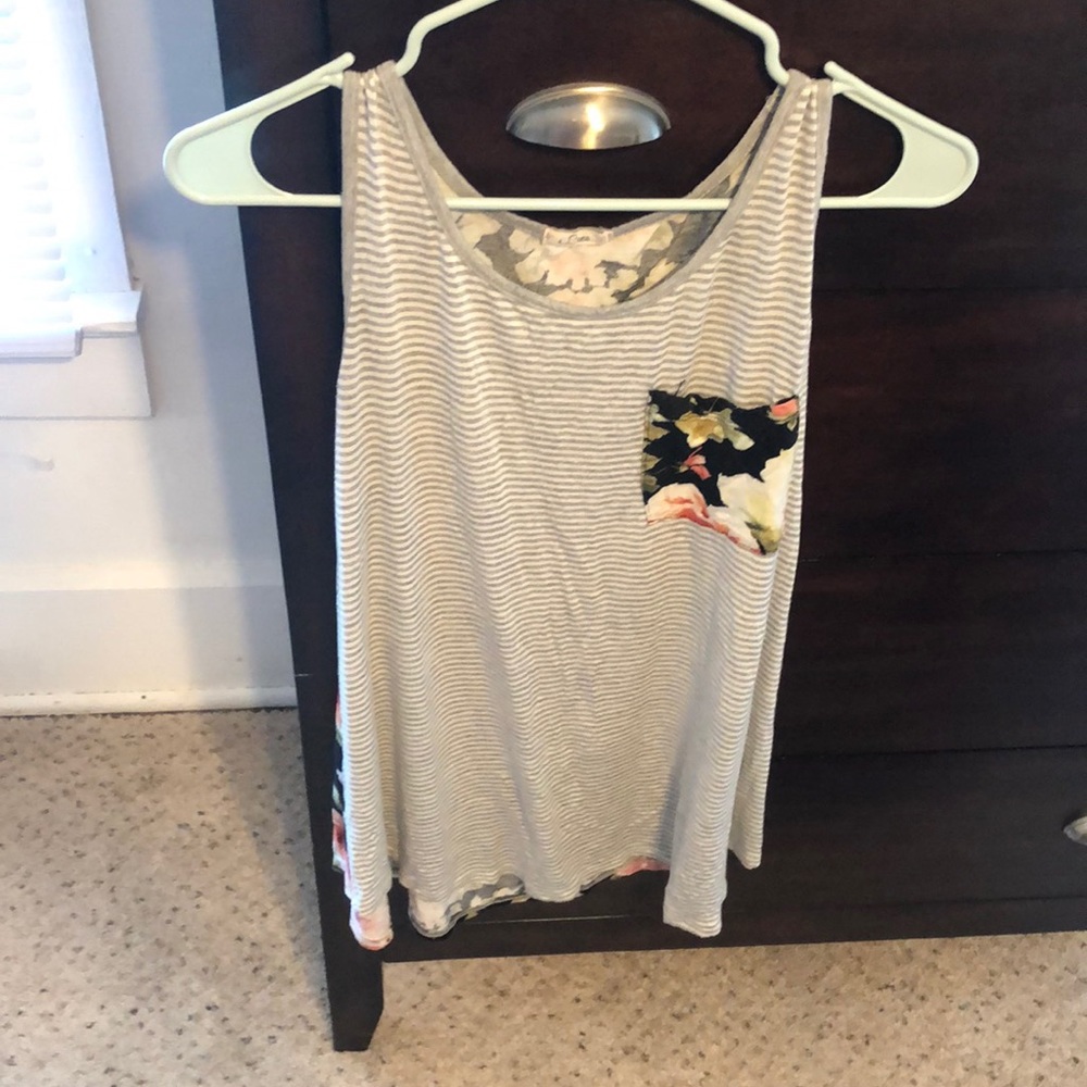 Striped front, floral pocket tank